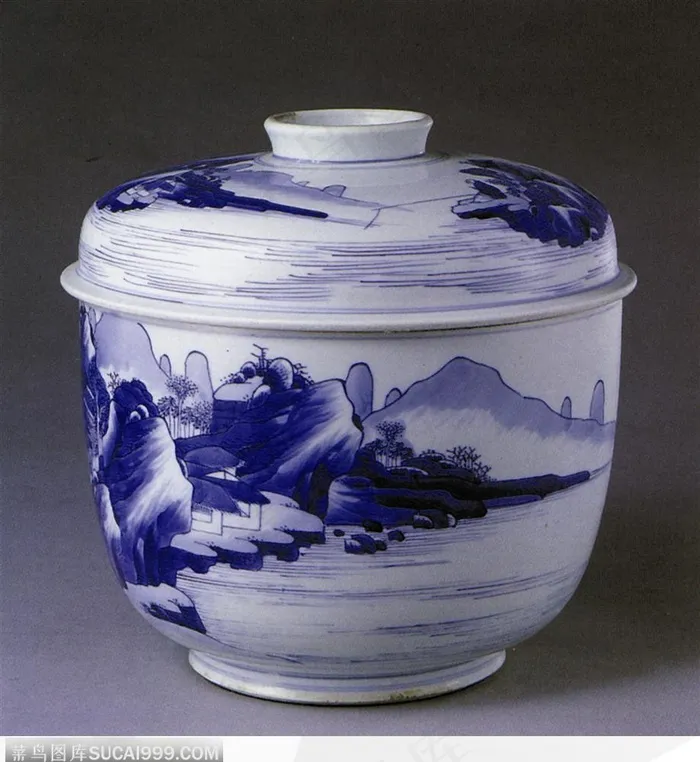 传统瓷器-山水花纹茶杯