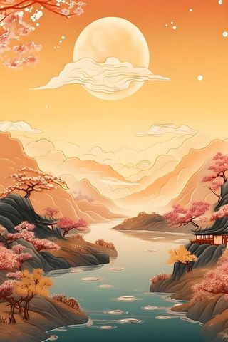 国风月亮淡雅渐变意境背景