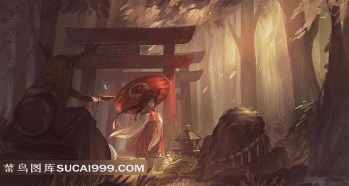 博丽灵梦打伞的动漫美女