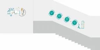 企业楼梯文化墙学习圆形蓝色背景墙矢量花瓶