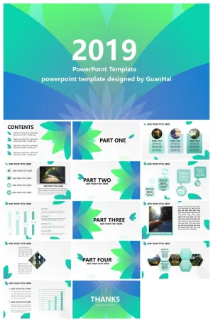 创意风格蓝绿英文ppt模板预览图