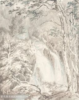 瀑布树木美景装饰画