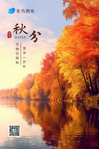 秋分树林湖边秋叶意境节气海报