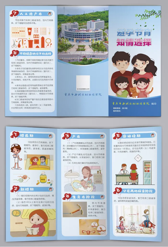 卡通清新避孕节育知情选择三折页cdr矢量模版下载