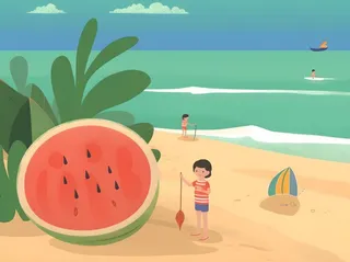 夏日西瓜海洋沙滩人物背景