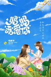 手绘卡通温馨母亲节感恩海报