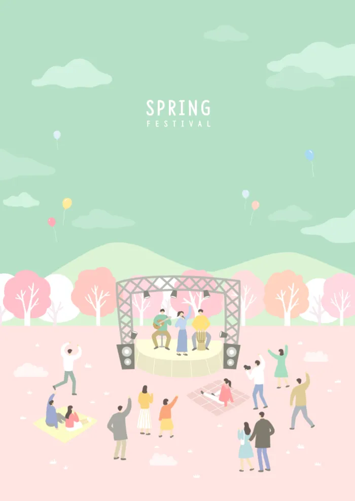 春天插画psd模版下载
