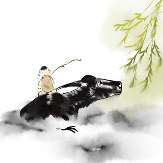 清明清明节卡通牧童和牛