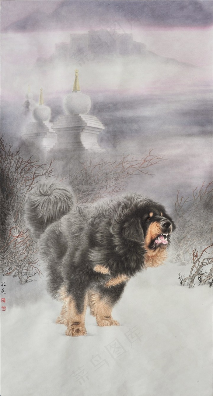 獒犬走兽图工笔画