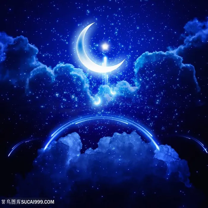 月亮与夜空星空景色高清风景图片