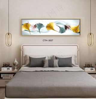 大气时尚家居室内装饰场景卧室床头画背景图背景效果图现代简约抽象画