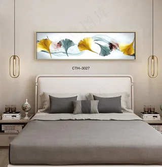 大气时尚家居室内装饰场景卧室床头画背景图背景效果图现代简约抽象画