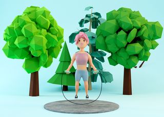 C4D卡通园林健身跳绳女孩IP形象效果