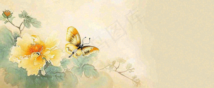 温馨纹理橙色花朵鲜花蝴蝶意境唯美，中国风(1712x704)