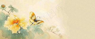 温馨纹理橙色花朵鲜花蝴蝶意境唯美，中国风