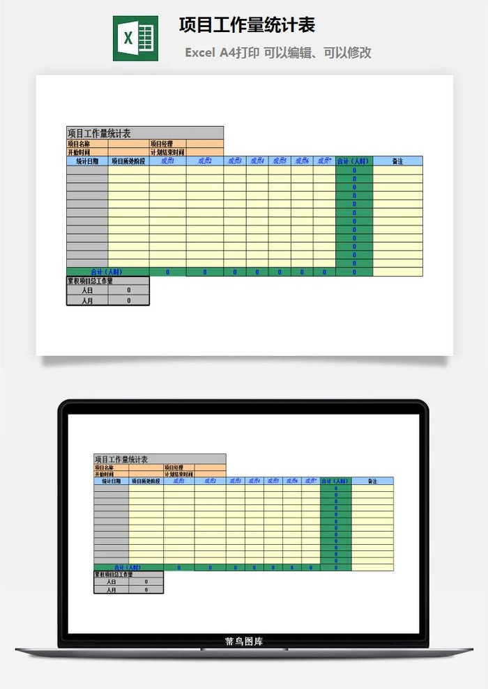 项目工作量统计表excel模板