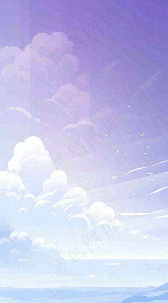 蓝紫色天空白云清新浪漫落日海上倒影