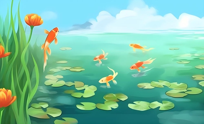湖面的睡莲金鱼背景(3600x2193)