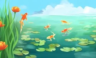 湖面的睡莲金鱼背景