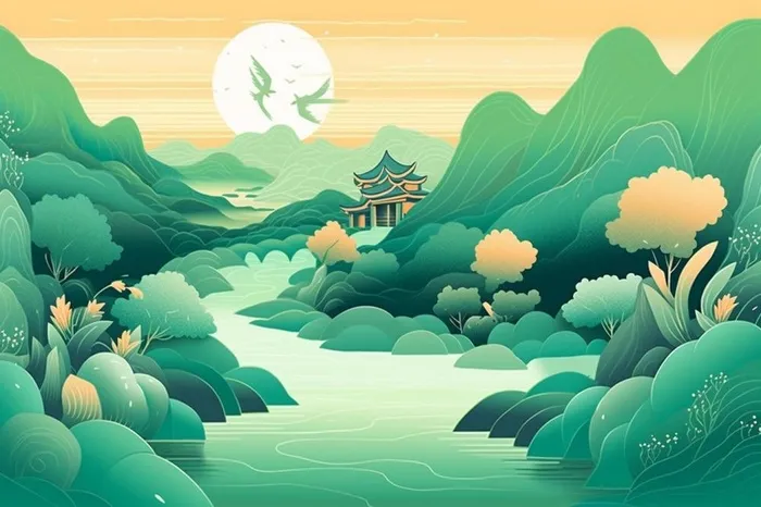 国潮仙鹤山水(1344x896)