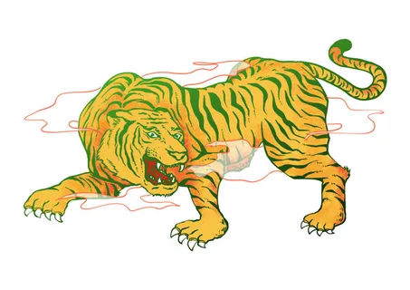 手绘国潮虎年卡通白虎老虎形象插画装饰元素PSD设计素材png免抠图