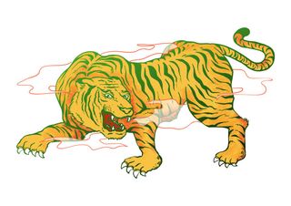 手绘国潮虎年卡通白虎老虎形象插画装饰元素PSD设计素材png免抠图