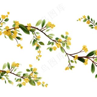 桂花黄花树枝免抠