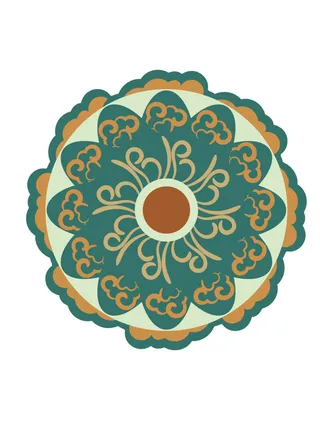 复古中式国潮风敦煌花纹装饰图案花卉藻井肌理圆形边框AI素材