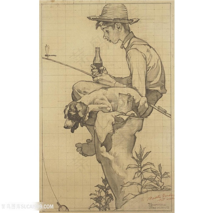 诺曼 · 洛克威尔手绘戴帽子男孩装饰画