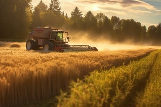 秋收收割机在采收粮食背景