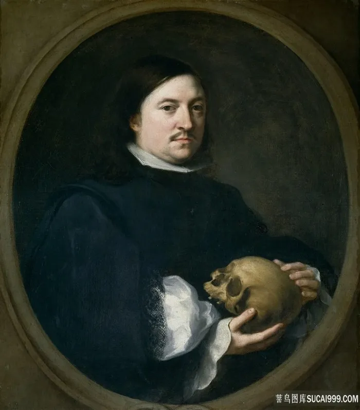 研究骷颅头男士肖像油画