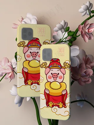 唯美国潮风中式手机外壳智能贴图样机