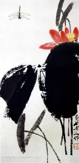 国画名家作品-齐白石的蜻蜓荷花