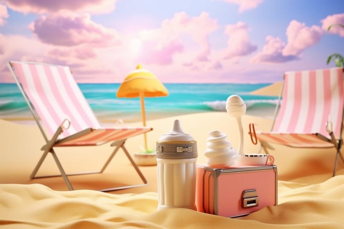 夏日清新海滩立体背景(1344x896)