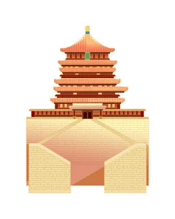 复古中国风国潮古建筑插画手绘高楼古塔PSD素材亭子png免抠图