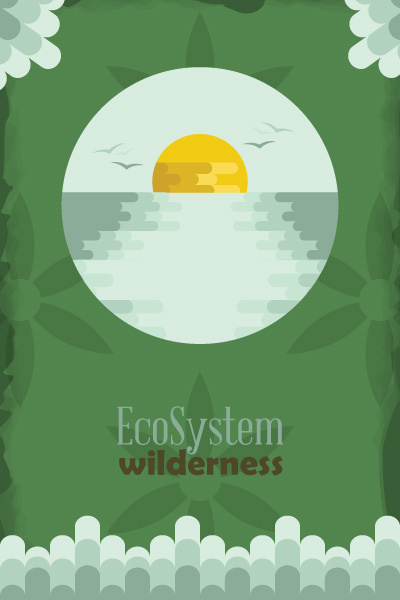 自然风景动物植物扁平矢量插画