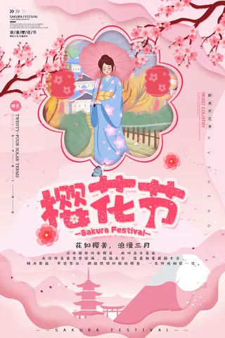 樱花季樱花节赏樱春天春季郊游踏青春游旅游海报PSD素材模板设计