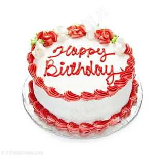 白底可抠图奶油玫瑰生日蛋糕