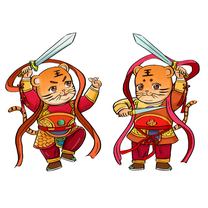 手绘2022虎年新年春节卡通老虎形象IP插画元素PSD设计素材图案psd模版下载
