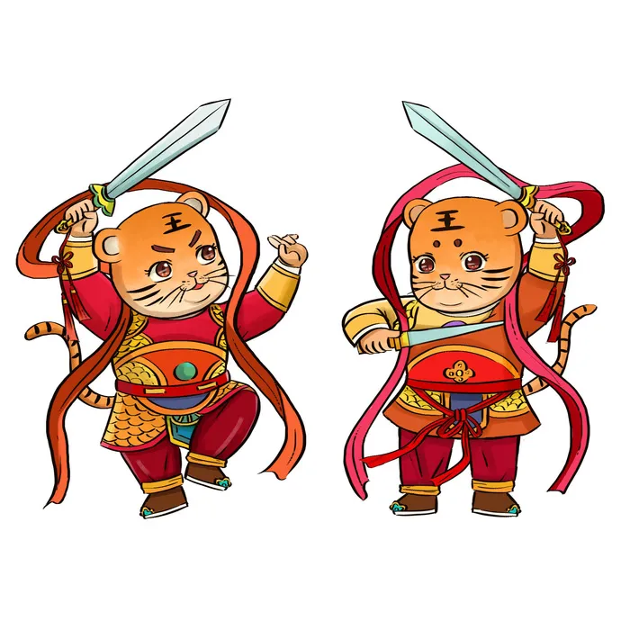 手绘2022虎年新年春节卡通老虎形象IP插画元素PSD设计素材图案psd模版下载