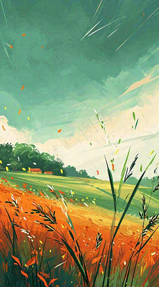 春天野草疯长水彩画，立春，春分