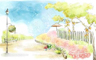 手绘花园小路环境