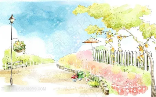 手绘花园小路环境 手绘花园小路环境