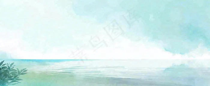 夏天海面清新绿植简约插画，夏至春分谷雨(1712x704)
