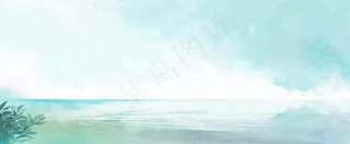 夏天海面清新绿植简约插画，夏至春分谷雨