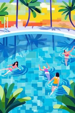 暑期游泳扁平插画背景