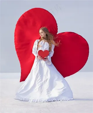 爱心与穿白色裙子的女性