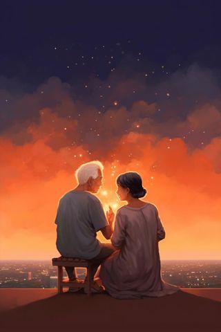 夜晚意境简约陪伴老人海报背景