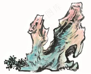 大山石头工笔国画素材