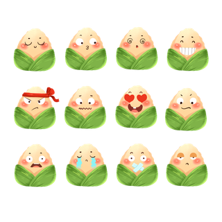卡通粽卡通可爱粽子可爱粽子表情卡通粽子表情粽子组图PNG素材端午节